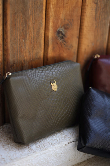 The Olive Leather Vanity Pouch