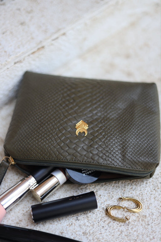 The Olive Leather Vanity Pouch