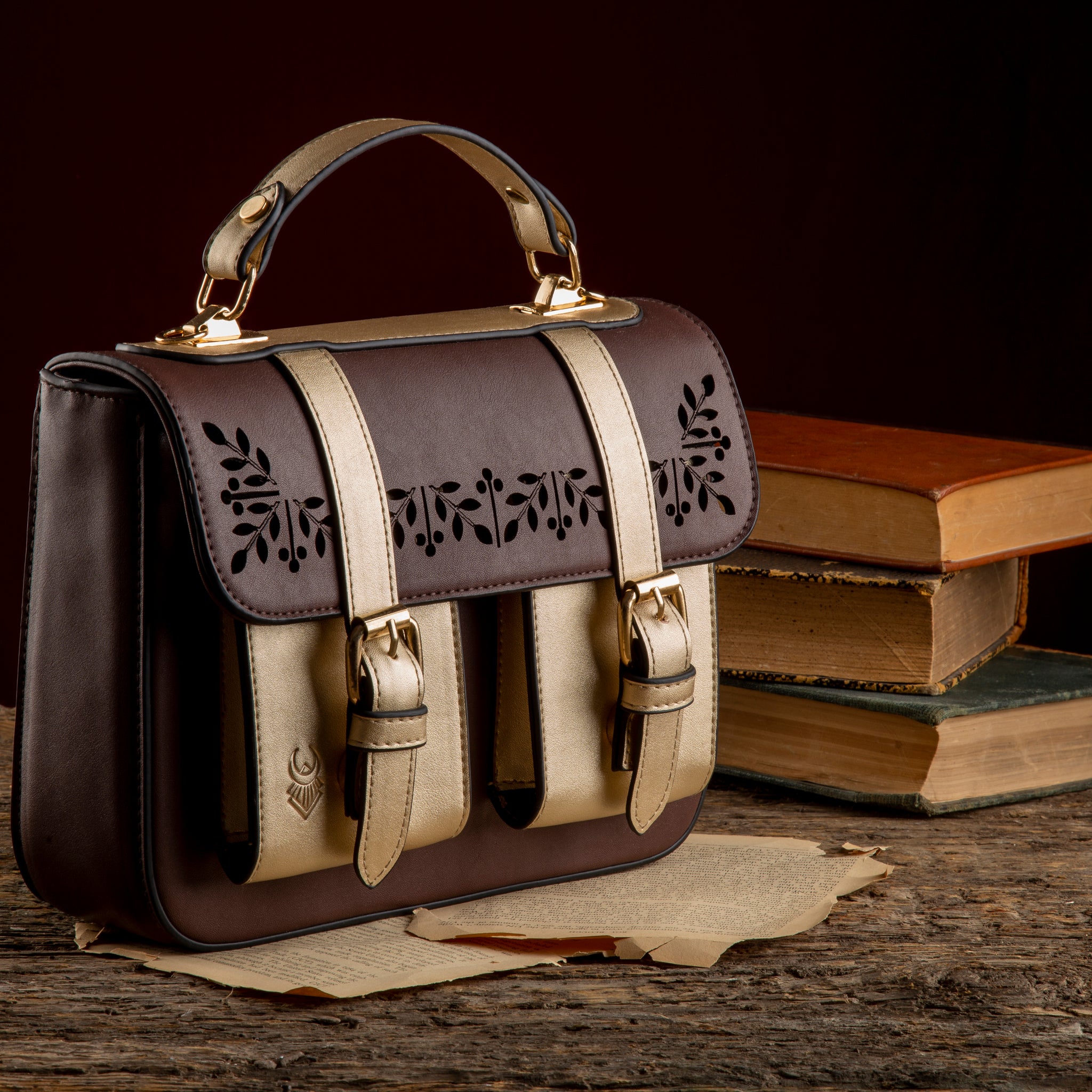 Floral cross bag (Brown X Gold)