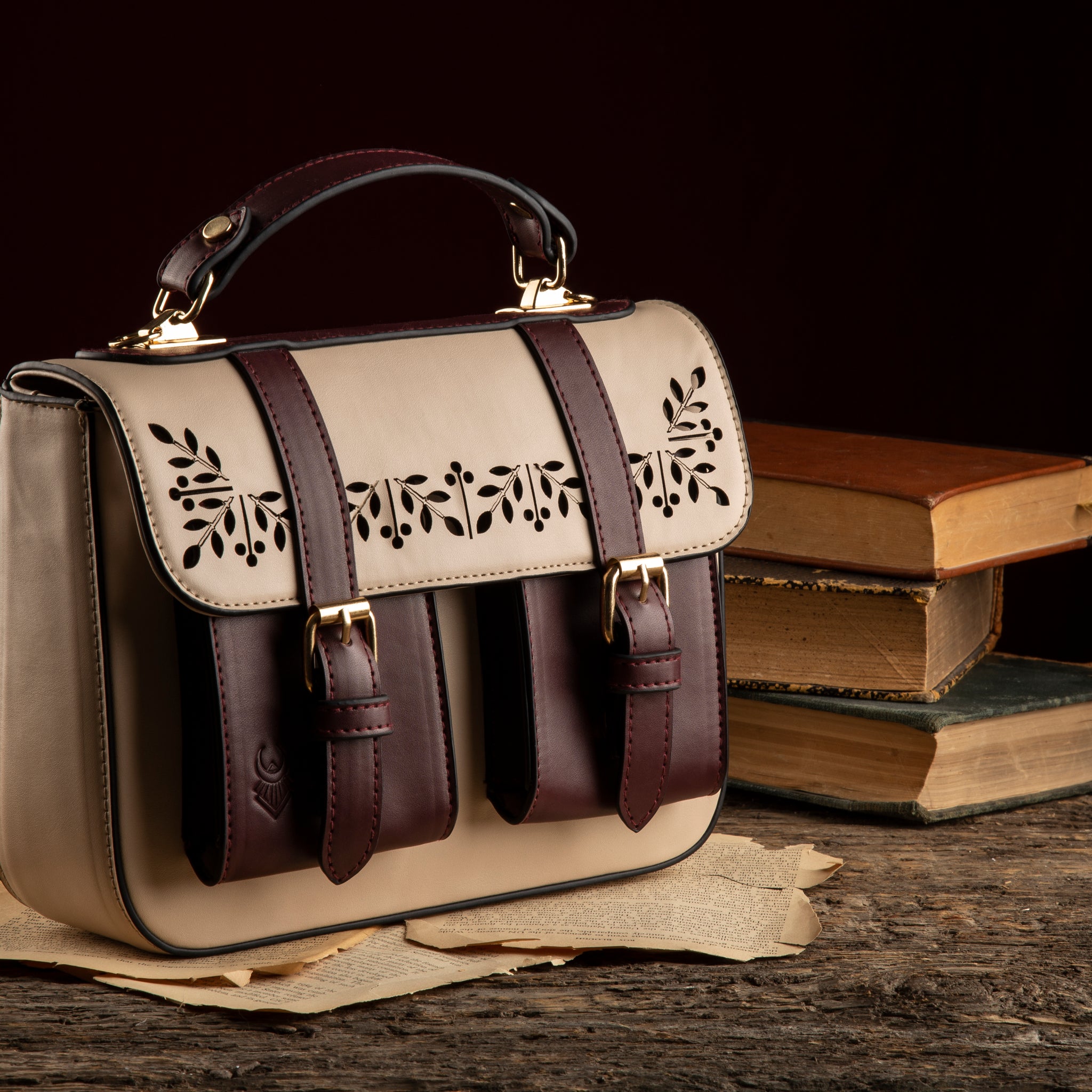 Floral cross bag (Beige X Burgundy)