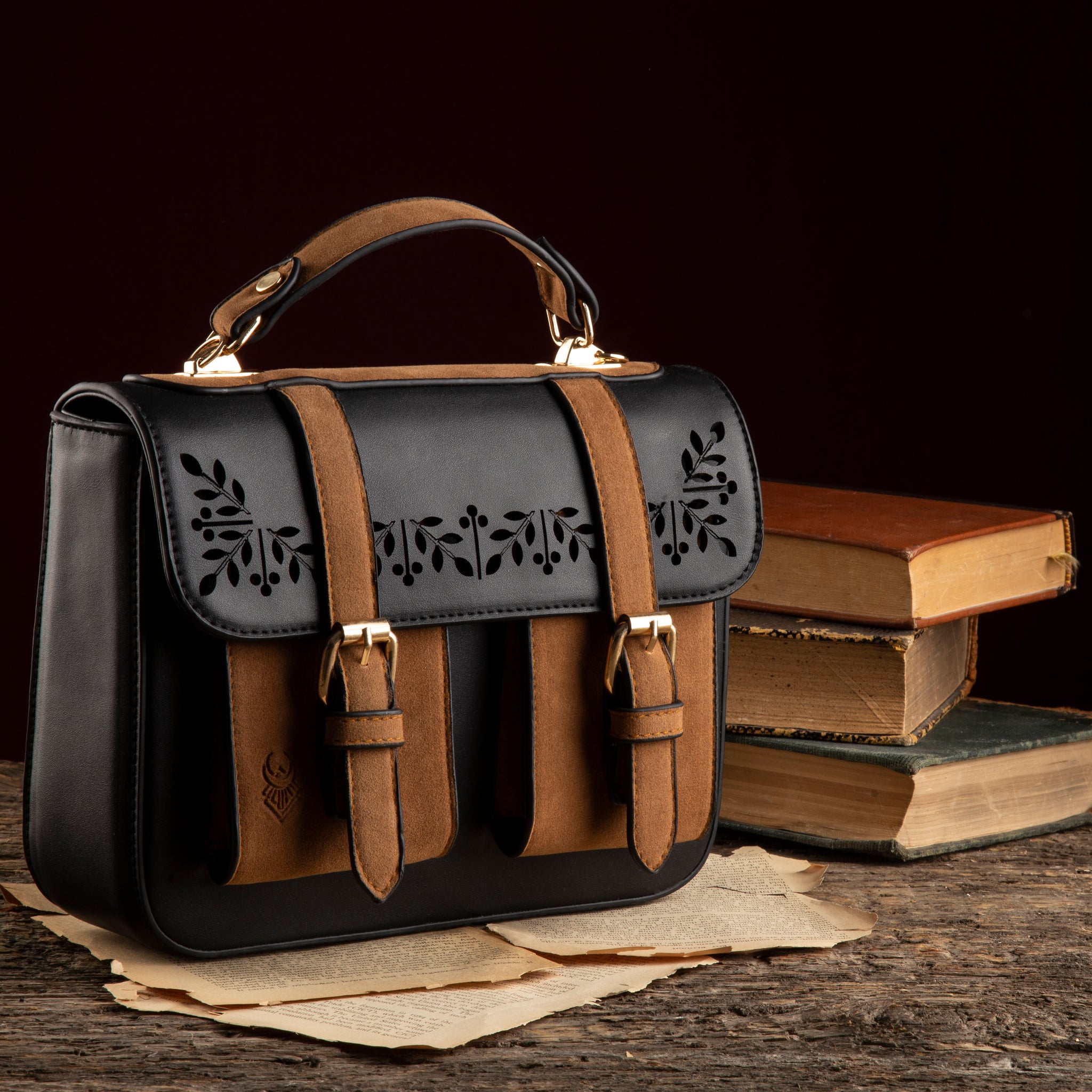 Floral cross bag (Black X Havane Suede)