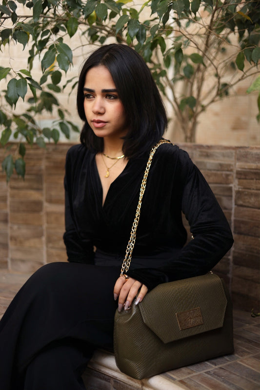 Aura olive shoulder bag